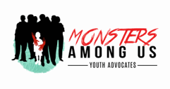 Monsters Among Us South Asia logo featuring silhouettes of people and a child in red.