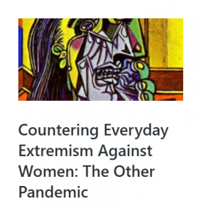 Abstract, cubist-style portrait of a woman in bold colours.