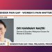 Broadcast graphic about the gender pain gap featuring a smiling woman next to text identifying Dr Hannah Nazri on the phone.