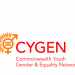 Logo of CYGEN, the Commonwealth Youth Gender and Equality Network, featuring a combined gender symbol with a sunburst design.
